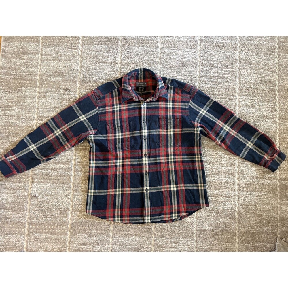 Eddie Bauer Men's L Multicolor Plaid Long Sleeve Flannel Button-Up Classic Fit